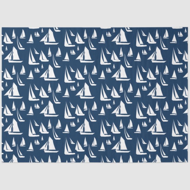 Sailboats Nautical Navy Blue  Tissue Paper (Front)