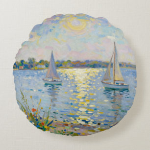 Sailboats New England Summer Round Cushion