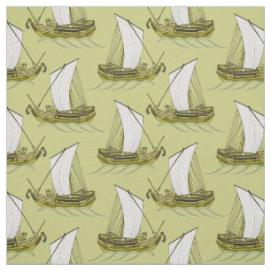 Sailboats Ocean Green Fabric