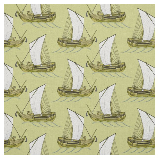 Sailboats Ocean Green Fabric (Swatch)