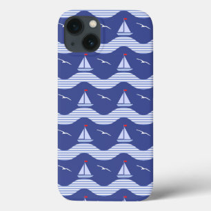 Sailboats On A Striped Sea Pattern iPhone 13 Case
