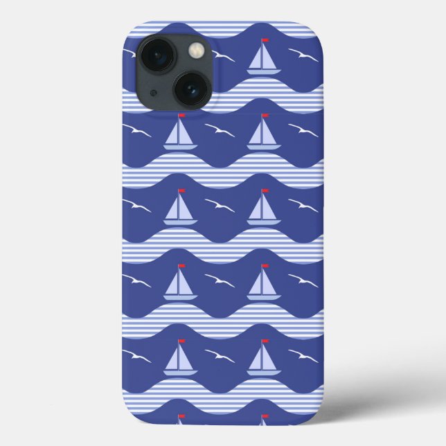 Sailboats On A Striped Sea Pattern Case-Mate iPhone Case (Back)