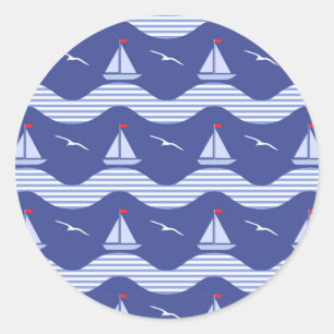 Sailboats On A Striped Sea Pattern Classic Round Sticker