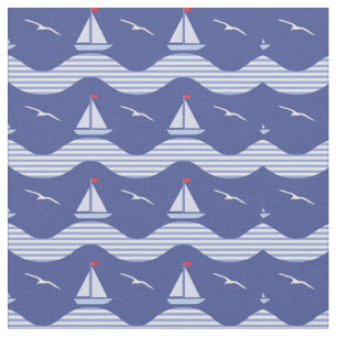Sailboats On A Striped Sea Pattern Fabric