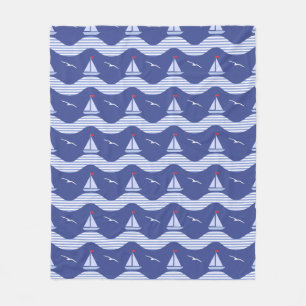 Sailboats On A Striped Sea Pattern Fleece Blanket