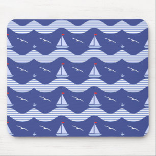 Sailboats On A Striped Sea Pattern Mouse Mat