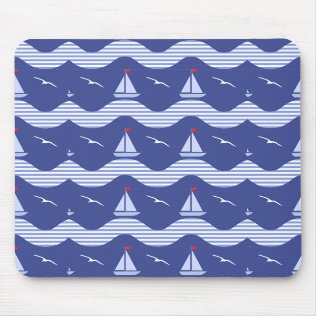 Sailboats On A Striped Sea Pattern Mouse Mat (Front)