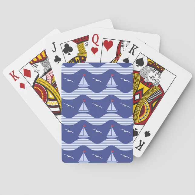 Sailboats On A Striped Sea Pattern Playing Cards (Back)