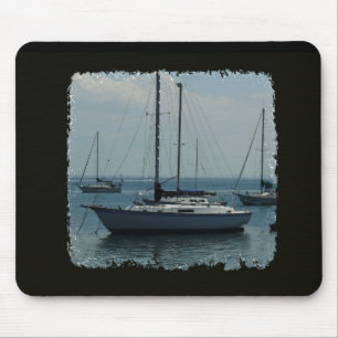 Sailboats on Black Mouse Mat