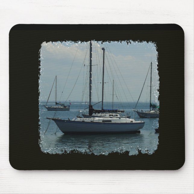 Sailboats on Black Mouse Mat (Front)