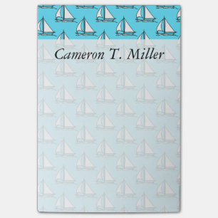 Sailboats On Blue Sea Pattern   Add Your Name Post-it Notes
