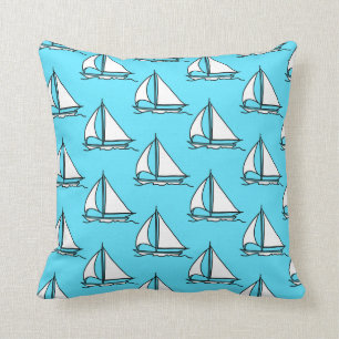 Sailboats On Blue Sea Pattern Cushion