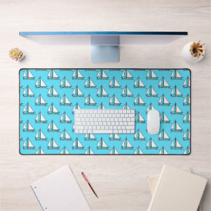 Sailboats On Blue Sea Pattern Desk Mat