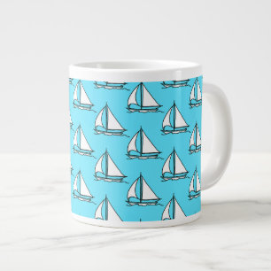 Sailboats On Blue Sea Pattern Large Coffee Mug