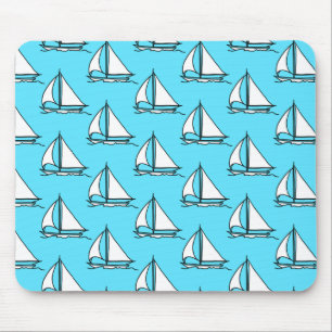 Sailboats On Blue Sea Pattern Mouse Mat