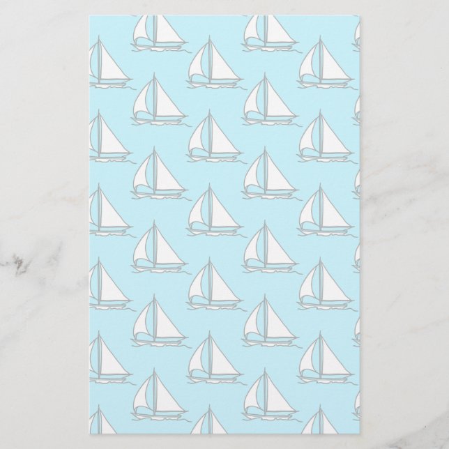 Sailboats On Blue Sea Pattern Stationery (Front)