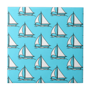 Sailboats On Blue Sea Pattern Tile