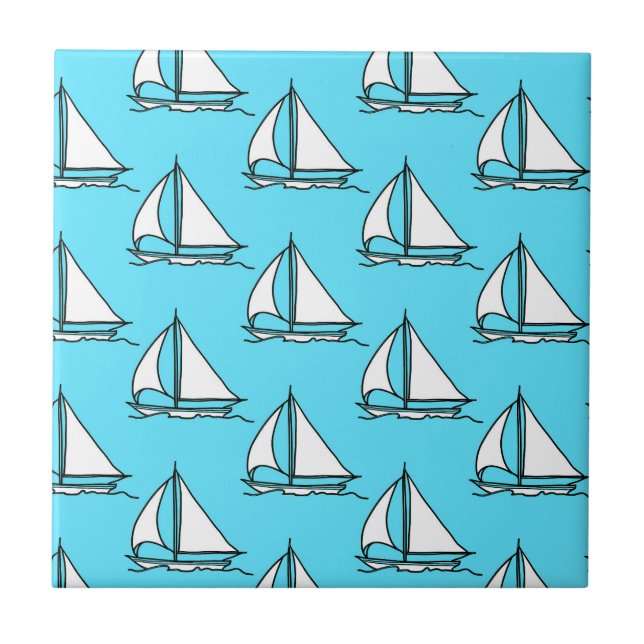 Sailboats On Blue Sea Pattern Tile (Front)