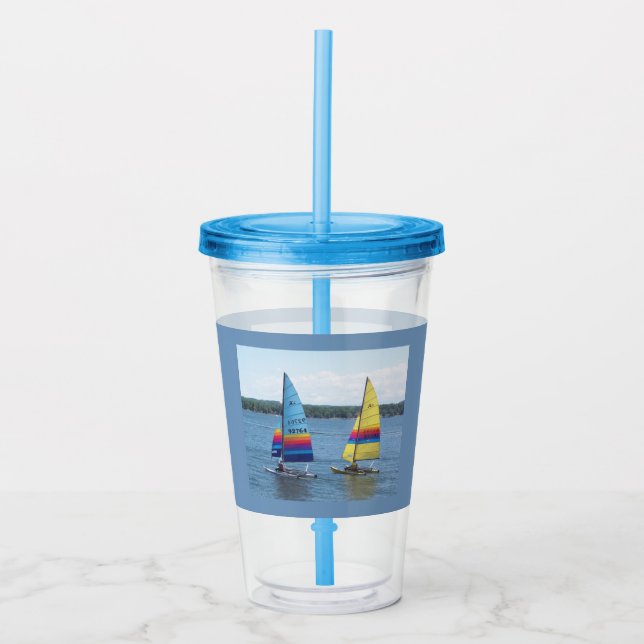 Sailboats on Silver Lake  Acrylic Tumbler (Front)