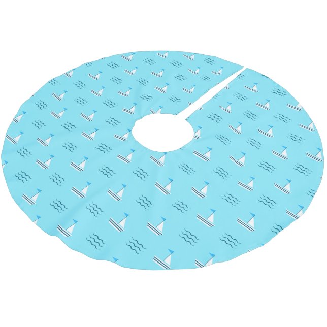 Sailboats On The Blue Sea Pattern Brushed Polyester Tree Skirt (Angled)
