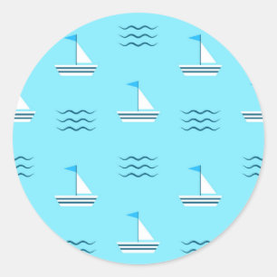 Sailboats On The Blue Sea Pattern Classic Round Sticker