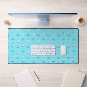Sailboats On The Blue Sea Pattern Desk Mat