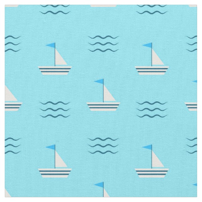 Sailboats On The Blue Sea Pattern Fabric (Close Up)