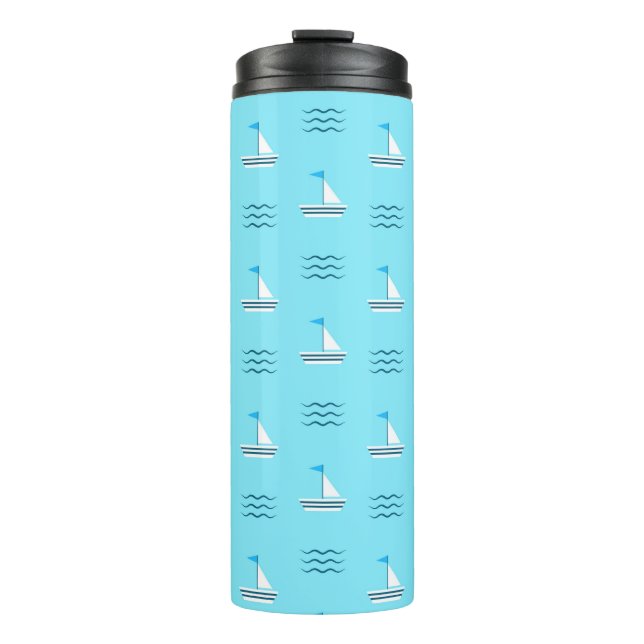 Sailboats On The Blue Sea Pattern Thermal Tumbler (Front)