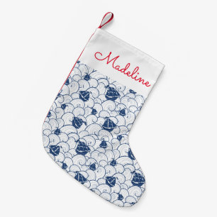 Sailboats On The Sea Pattern Add Your Name Small Christmas Stocking