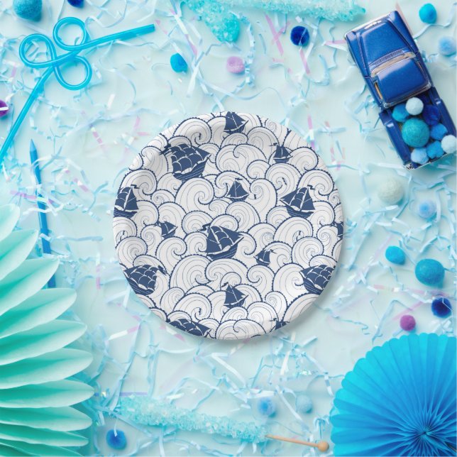 Sailboats On The Sea Pattern Paper Plate (Party)