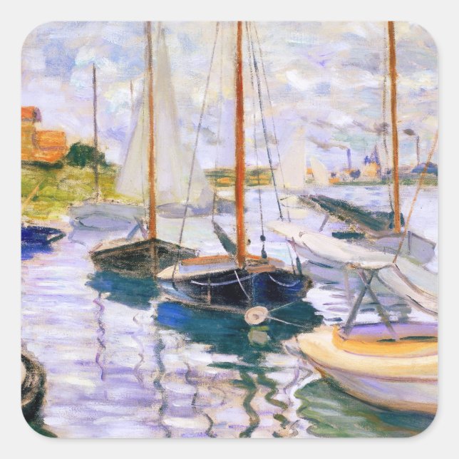 Sailboats on the Seine at Petit  Claude Monet      Square Sticker (Front)