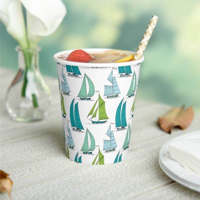 Sailboats On The Water Pattern Paper Cups (Insitu)