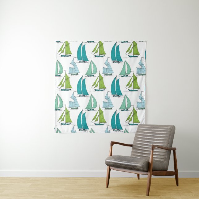 Sailboats On The Water Pattern Tapestry (In Situ (Horizontal))