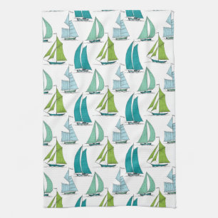 Sailboats On The Water Pattern Tea Towel