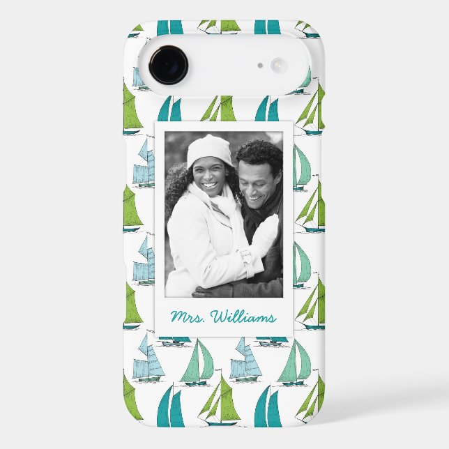Sailboats On Water Pattern | Your Photo & Name Case-Mate iPhone Case (Back)