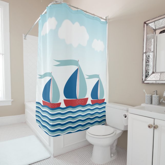 Sailboats on Water Waves Nautical Boys Shower Curtain (In Situ)