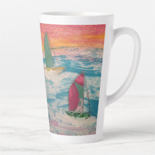 Sailboats Orange Sky Latte Mug