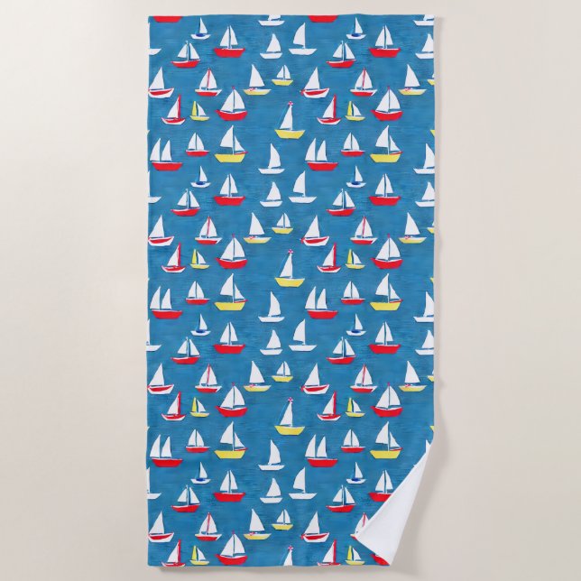 Sailboats Pattern Beach Towel (Front)