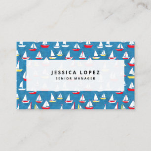 Sailboats Pattern Blue Business Card