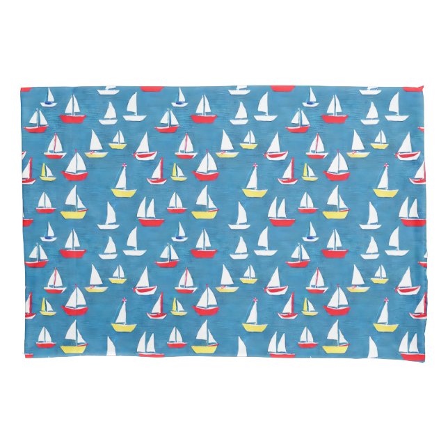 Sailboats Pattern Blue Pillowcase (Front)