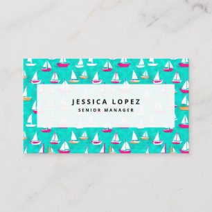 Sailboats Pattern Pink & Aqua Business Card