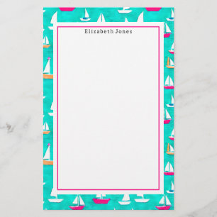 Sailboats Pattern Pink & Aqua Stationery