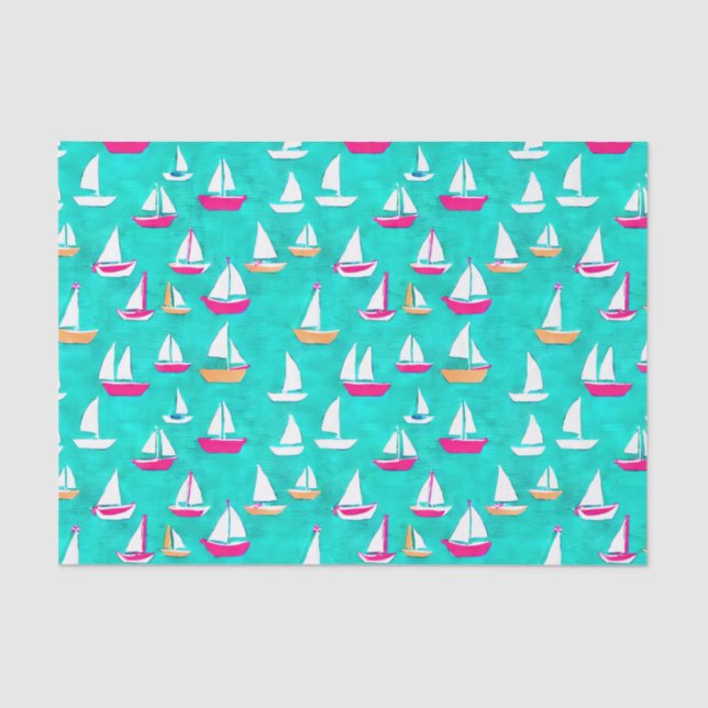 Sailboats Pattern Pink & Aqua Tissue Paper (Front)