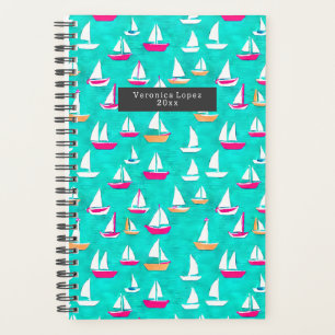 Sailboats Pattern Pink & Teal Planner