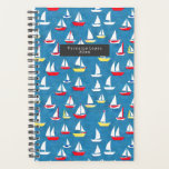 Sailboats Pattern Planner<br><div class="desc">Pattern with illustration of red and yellow sailboats over blue background. Personalise the text on front.</div>