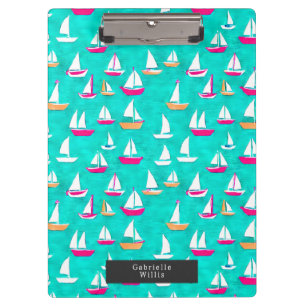 Sailboats Pink & Aqua Pattern Clipboard
