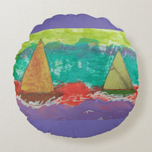 Sailboats Purple Water Round Cushion