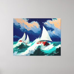 Sailboats Racing in Heavy Seas Canvas Print