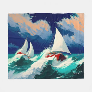Sailboats Racing in Heavy Seas Fleece Blanket