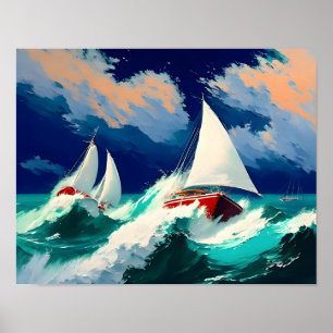 Sailboats Racing in Heavy Seas Poster